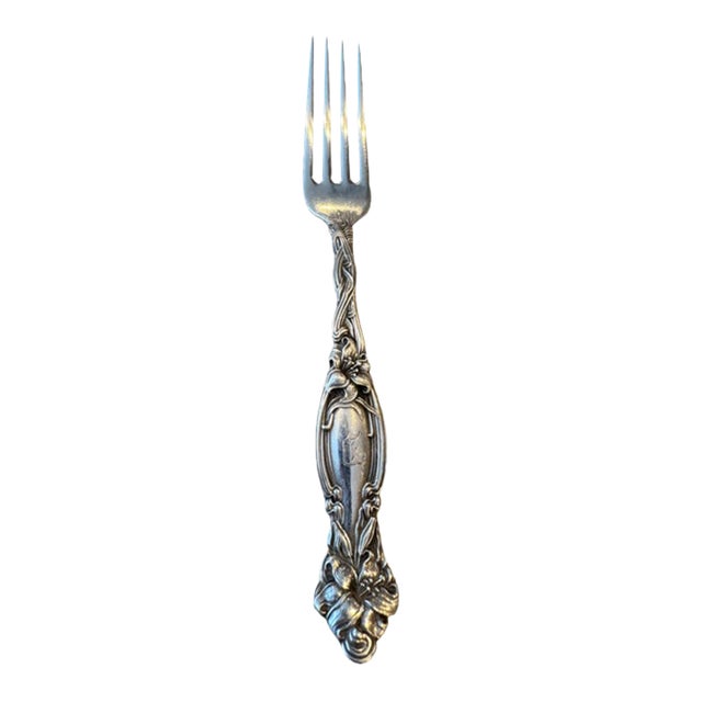 Antique International Silver "Frontenac" Sterling Silver Dinner Fork. 7.25" Long. Monogram "D". For Sale