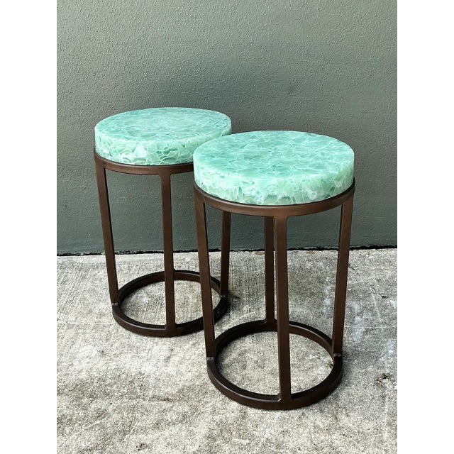 Metal Vintage Stone and Metal Side Tables - Pair For Sale - Image 7 of 12