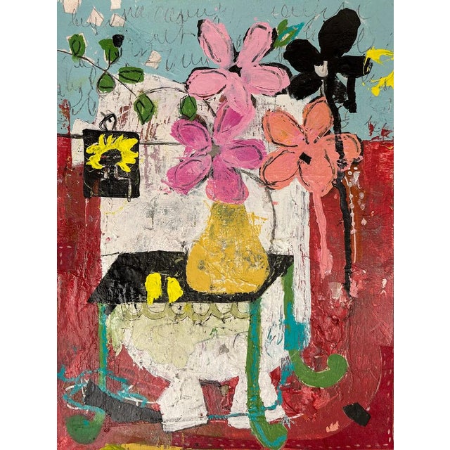 Abstract Christiane Corcelle "The Enigma of Ebony Blooms" Mixed Media on BFK Paper, Framed Abstract Floral Still Life in Red and Pink, 2024 For Sale - Image 3 of 8