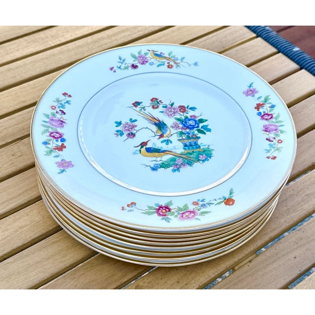 Eight (8) Dinner Plates from The Lamberton Ivory China Audubon Collection. The Audobon pattern is a vintage round bone...