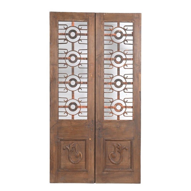 Vintage Indian Carved Teakwood and Iron Door For Sale - Image 4 of 4