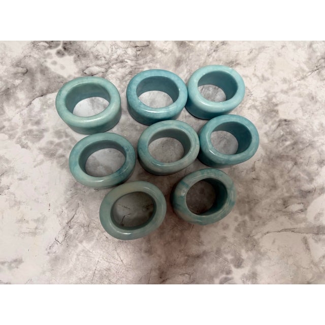 Stone Vintage Aqua Blue Italian Alabaster Napkin Rings, Set of Eight For Sale - Image 7 of 10