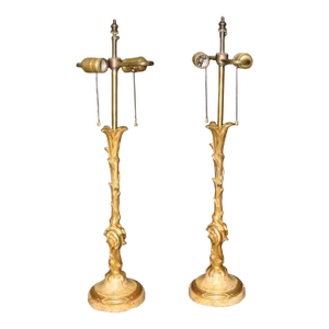 Pair Gilt Dore' Bronze Maison Jansen Attributed Belle Epoque Style Table Lamps