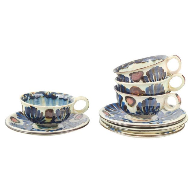 1930s Ceramic Teacups and Saucers from Kähler, Denmark, 1930s-1940s, Set of 8 For Sale - Image 5 of 5