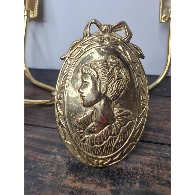 1970s Vintage Nty Solid Brass "Gibson Girl" Portrait Curtain Holdbacks - Set of 4 For Sale - Image 5 of 12