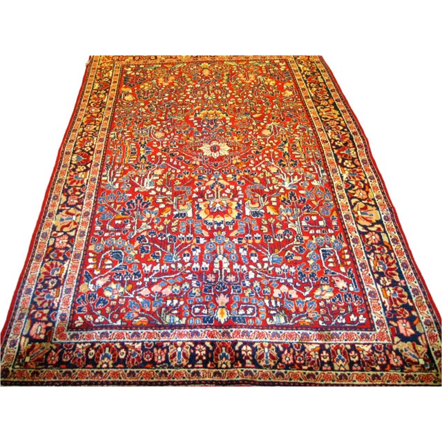Antique Persian Sarouk Wool 4x7 Red, Blue & Ivory Handmade Area Rug #9900111 For Sale In Houston - Image 6 of 6