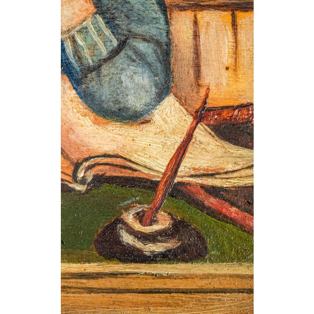 1910s Unusual Antique Framed Oil Painting Portrait Unhappy Student Girl Classroom School For Sale - Image 5 of 11
