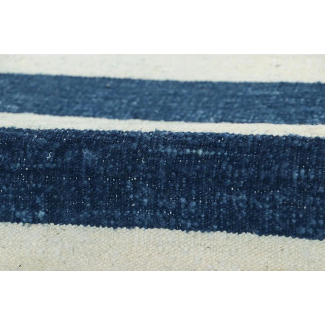 Textile Rug & Kilim’s Indian Dhurrie Rug in Cool, Coastal Navy Blue and White Stripes For Sale - Image 7 of 8