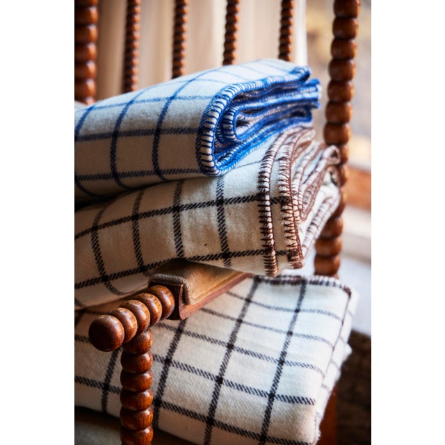 Textile Irish Wool Checked Blanket in Blue, King For Sale - Image 7 of 8