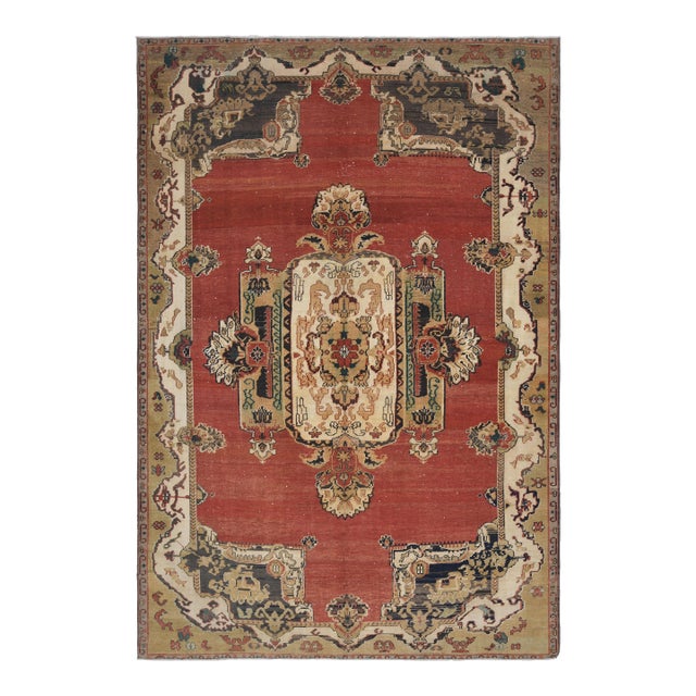 1970s Vintage Turkish Handmade Wool Red Oversized Area Rug For Sale