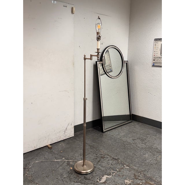 Transitional Brushed Nickel Swing Arm Floor Lamp For Sale - Image 4 of 12