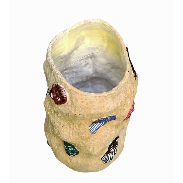 Yellow Ceramic Umbrella Stand with Masks from Cer. Art. Acabbo Amalfi, Italy, 1970s For Sale - Image 4 of 13