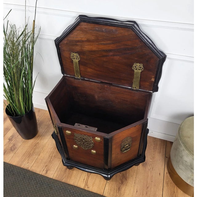 Baroque Italian Brass Wood Chest Trunk, 1950s For Sale - Image 3 of 9
