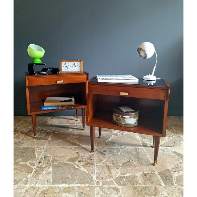Vintage Italian Teak and Glass Bedside Tables, 1960s, Set of 2 For Sale - Image 10 of 11
