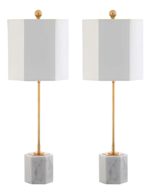 Marble Table Lamp in White & Gold - a Pair