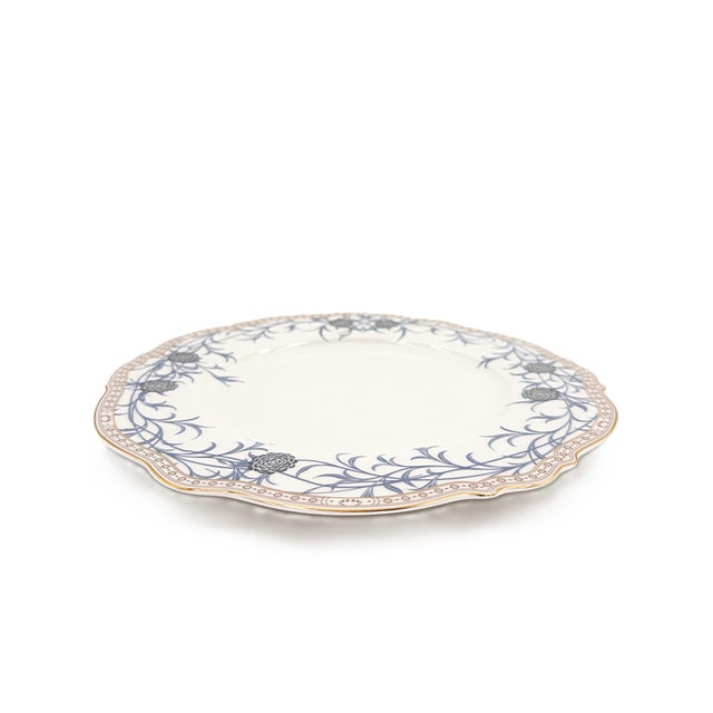 Ceramic Morris & Co Porcelain Dinner Plates With Blue Floral Border and Scalloped Edges - Set of 4 For Sale - Image 7 of 7