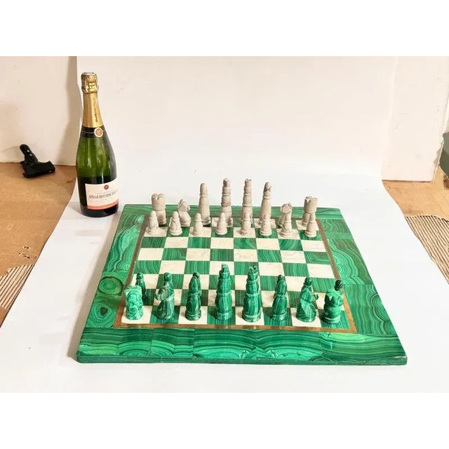 Large and Rare Antique Malachite & Carrara Marble Chess Board Early 20th Century This is a wonderful antique Italian...