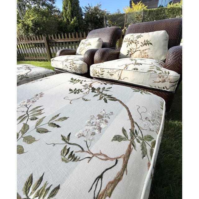 Mark Hampton for Hickory Chair Woven Lounge Chairs & Ottomans in Colefax & Fowler—Set of 2 For Sale - Image 13 of 18