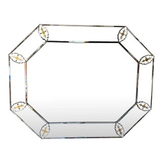 Vintage Italian Venetian Style Octagonal Beveled Glass Wall Mirror With Etched Floral Accents For Sale