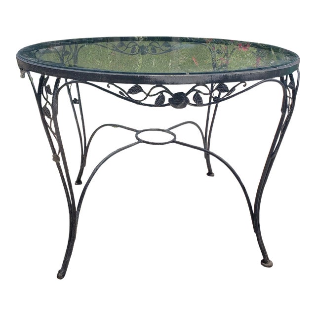 Mid 20th Century Vintage Metal Round Dining Table, "Chantilly Rose", Attributed to Woodard - 2 Pieces For Sale