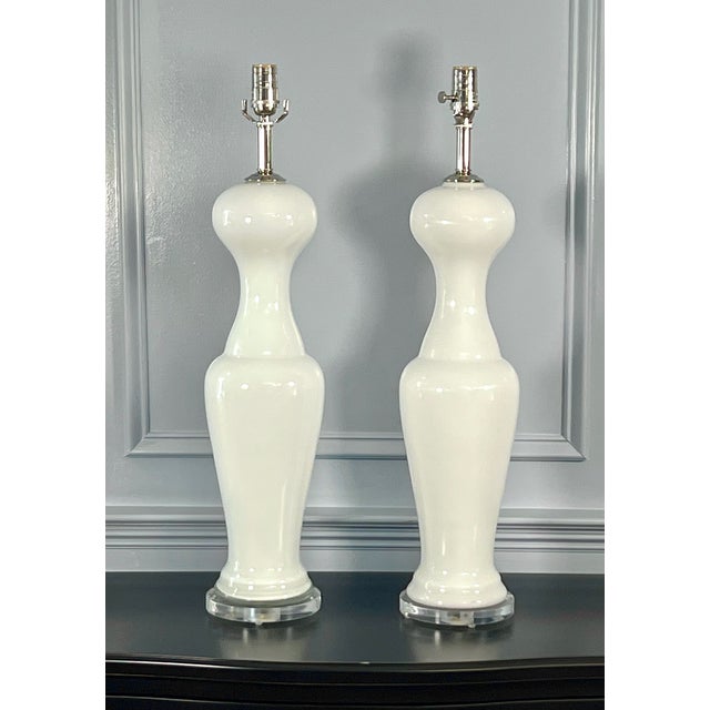Vintage Murano Ballerina Glass Table Lamps of White For Sale - Image 10 of 10