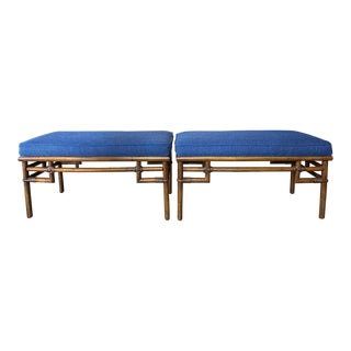 Vintage Pair of Palm Beach Rattan Bamboo Ficks Reed Benches For Sale