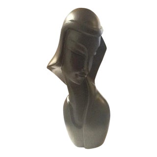 Mid-Century Hand Carved Wood Female Bust For Sale