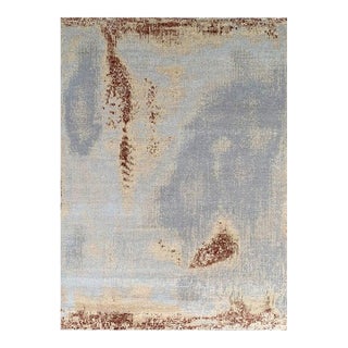 6x9 Gray Hand-Knotted Wool Sky Washed Texture Abstract Modern Carpet Rug For Sale
