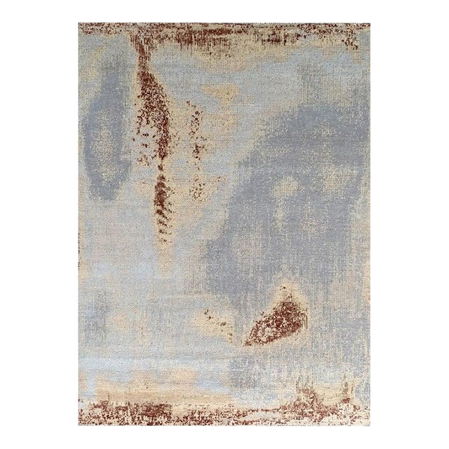 6x9 Gray Hand-Knotted Wool Sky Washed Texture Abstract Modern Carpet Rug For Sale