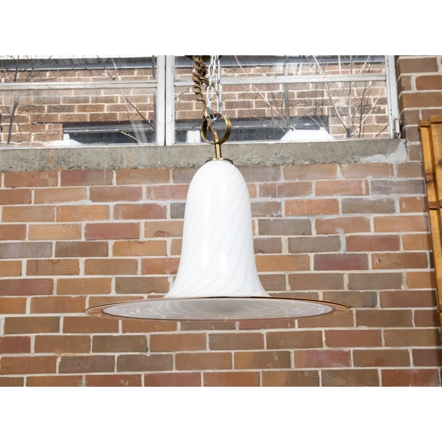 Mid 20th Century Italian Mid Century Modern Murano Glass White Light Fixture with Twirling Motifs, Wired For Sale - Image 9 of 11