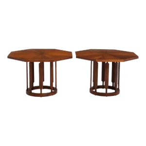 Stewart MacDougal Kipp Stewart Drexel Octagon Side Table Walnut Mid Century - a Pair