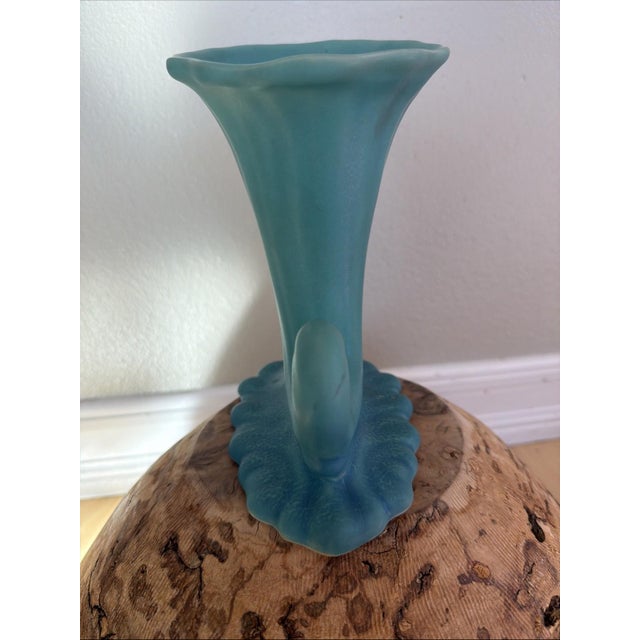 1900 - 1909 Antique Van Briggle Cornucopia Vase Matte Turquoise Colorado Springs 8 Inch For Sale - Image 5 of 9