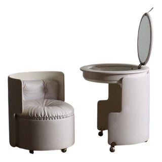 Dilly Dally Vanity in White Leather by Luigi Massoni for Poltrona Frau, Italy, 1968, Set of 2 For Sale