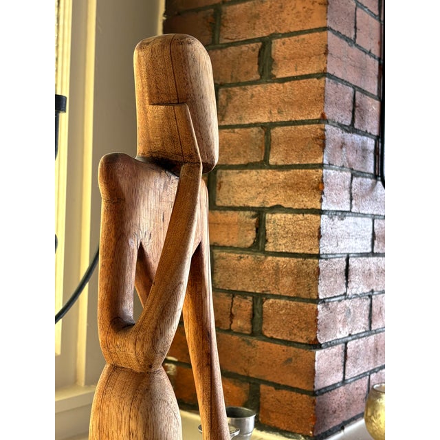 Vintage Ghanaian Hand-Carved Wood Abstract Seated Figure Sculpture For Sale - Image 4 of 10