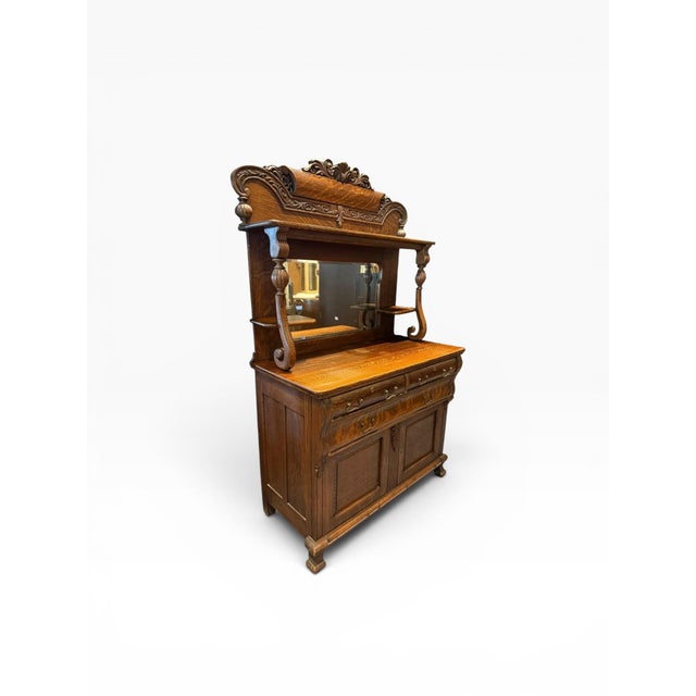 Victorian Late 19th Century Tiger Oak Huntboard Hutch Cabinet For Sale - Image 3 of 18