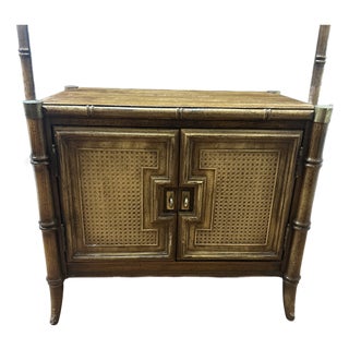 Vintage 1970s Stanley Furniture Faux Bamboo Cane Door Nightstand With Brass Caps For Sale