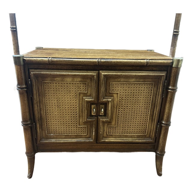 Vintage 1970s Stanley Furniture Faux Bamboo Cane Door Nightstand With Brass Caps For Sale