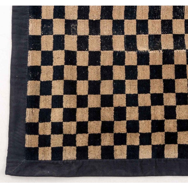 Tibetan Black and Tan Checkerboard Rug, 3' X 2' 9" For Sale - Image 4 of 6