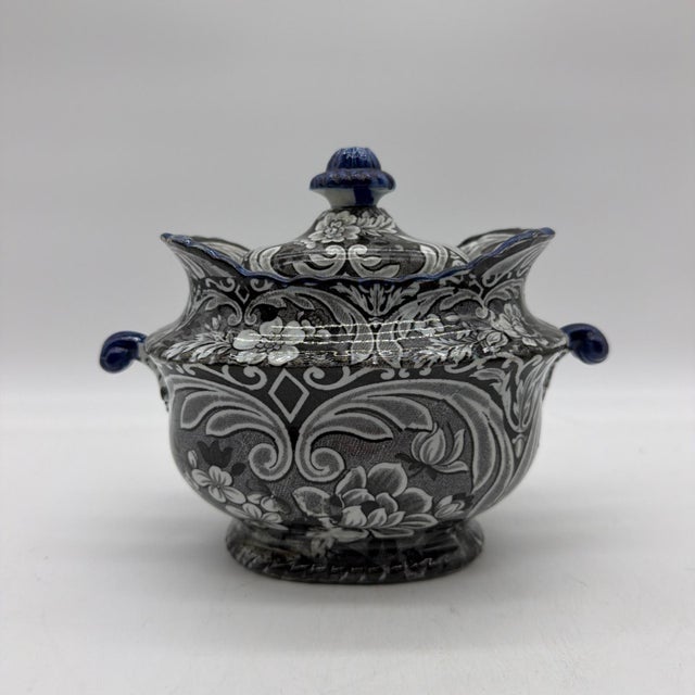 Antique Salopian-Type Black Transferware Covered Sugar Bowl, Staffordshire, Circa 1820s For Sale - Image 17 of 18