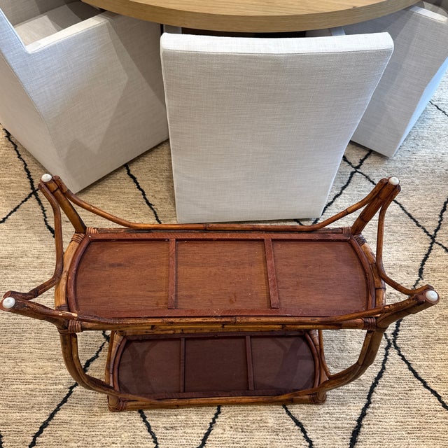 Vintage Rattan and Bamboo Console Table With Curved Legs For Sale - Image 10 of 10
