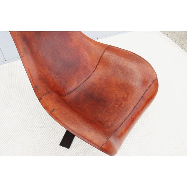 Antonio Citterio for B&b Italia Patinated Cognac Leather Mart Swivel Armchair For Sale - Image 17 of 18