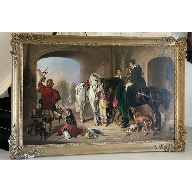An extra large oil on canvas painting aft. Sir Edwin Henry Landseer, RA of Return from Hawking measuring 177 x 263 x 12 cm...