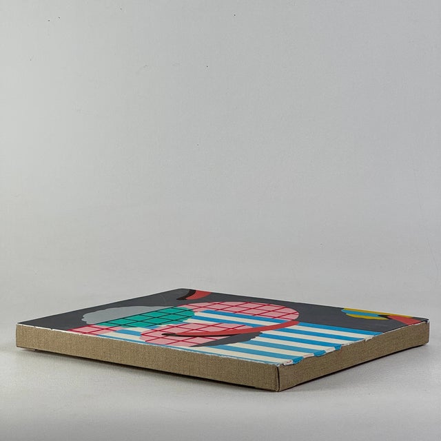 Textile Vintage Modern Acrylic on Linen Abstract Painting With Bright Blues & Pinks For Sale - Image 7 of 9