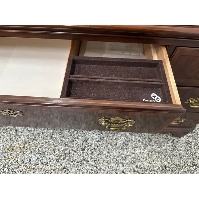 Brown Drexel Mahogany Chippendale Triple Dresser & Mirror For Sale - Image 8 of 12