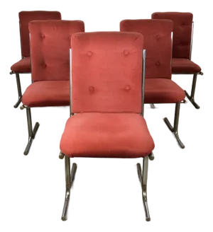 Set of 5 Vintage Upholstered Dining Chairs With Chrome Cantilever Base