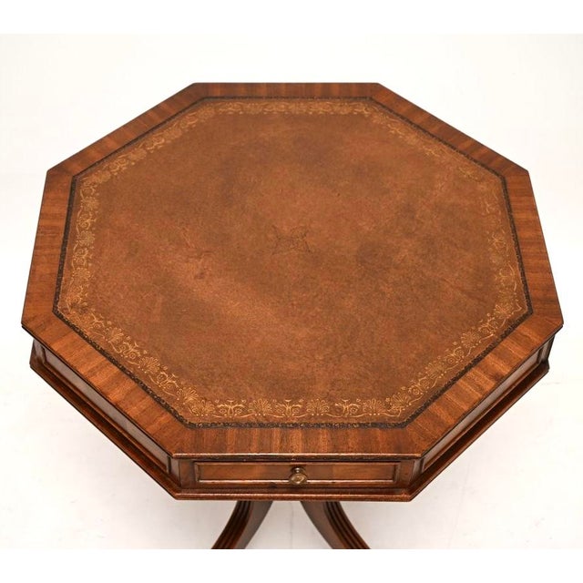 Wood Antique Regency Leather Top Drum Table, 1930 For Sale - Image 7 of 10