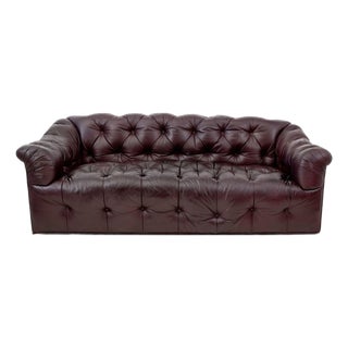 Chesterfield Burgundy Leather Button-Tufted Sofa For Sale