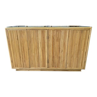 20th Century Split Rattan Server Cabinet Credenza For Sale