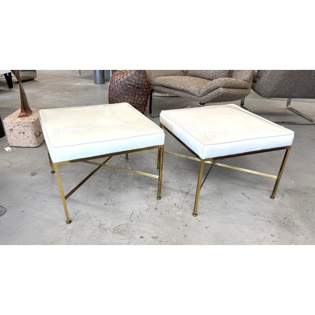 1950s Paul McCobb for Calvin X Base Brass Stools w/ Original Upholstery For Sale - Image 10 of 16