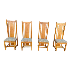 Late 20th Century Vintage Mission Arts & Crafts Style Oak R High Back Dining Chairs - Set of 4